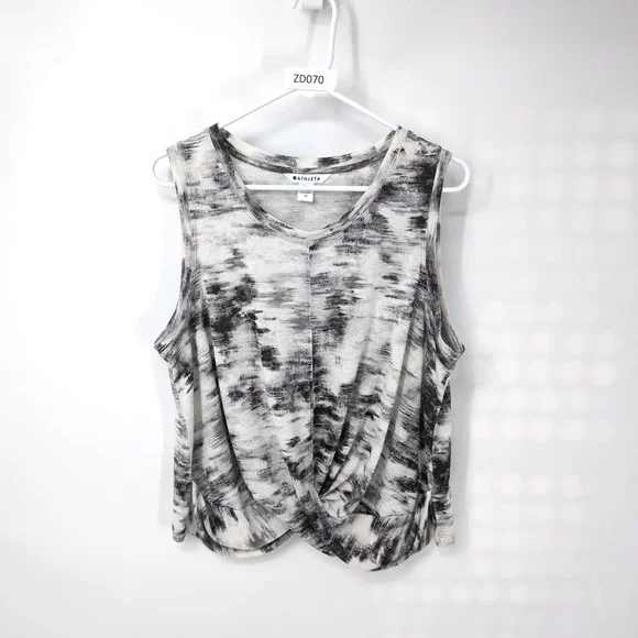 Athleta Breezy Twist Tank Gray Tie Dye Sleeveless Knit Crop Top Women 1X - Picture 2 of 6